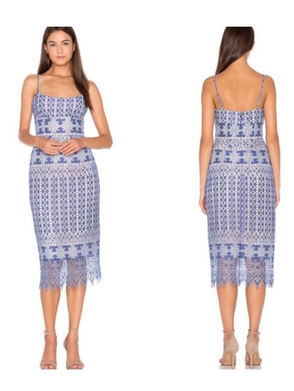 BCBGMAXAZRIA Alese Geometric Lace Midi Dress Size 2